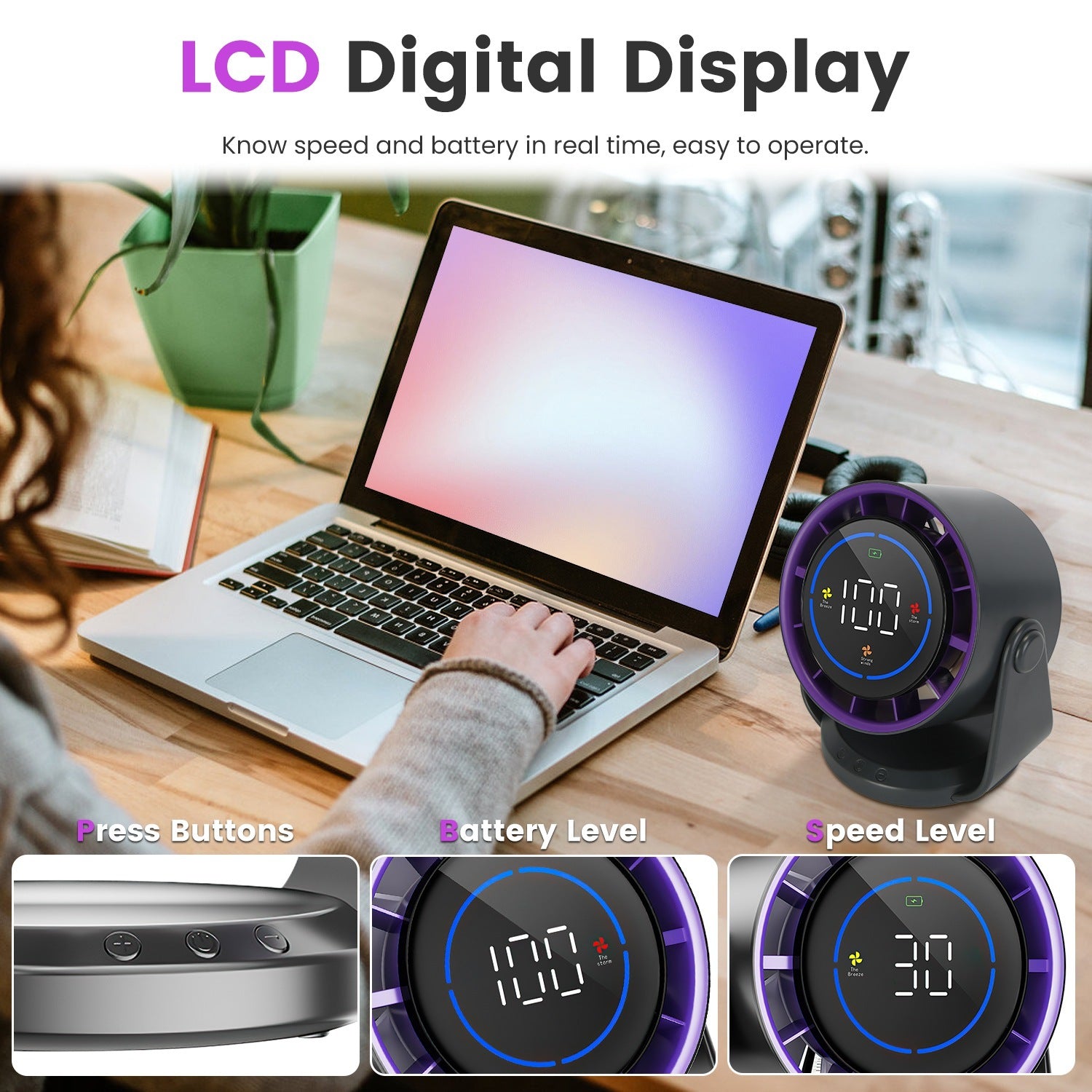 1Pc Desk Fan Battery Operated Wall Mounted Fan