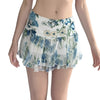 American Street Style Mesh Floral Print Irregular Skirt