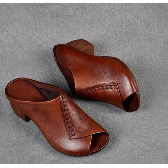 Square Heel Peep-toe Slippers