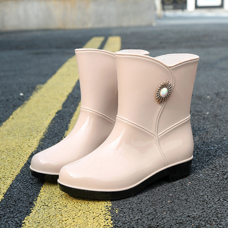 Fashion Rain Boots Women's Middle Tube Non-slip Warm