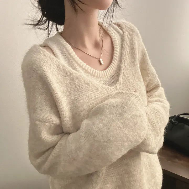 Inner Knitted Vest Loose-fitting Long Sleeve Sweater Two-piece Set