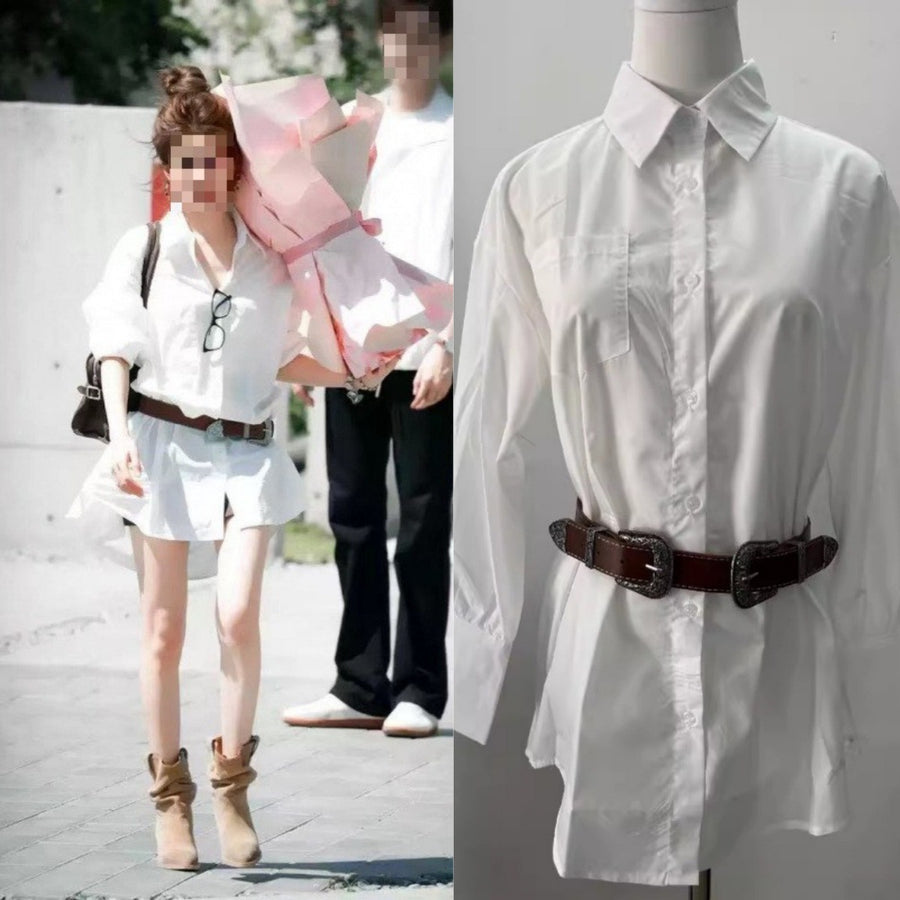 White Collar Shirt Dress Women's Autumn