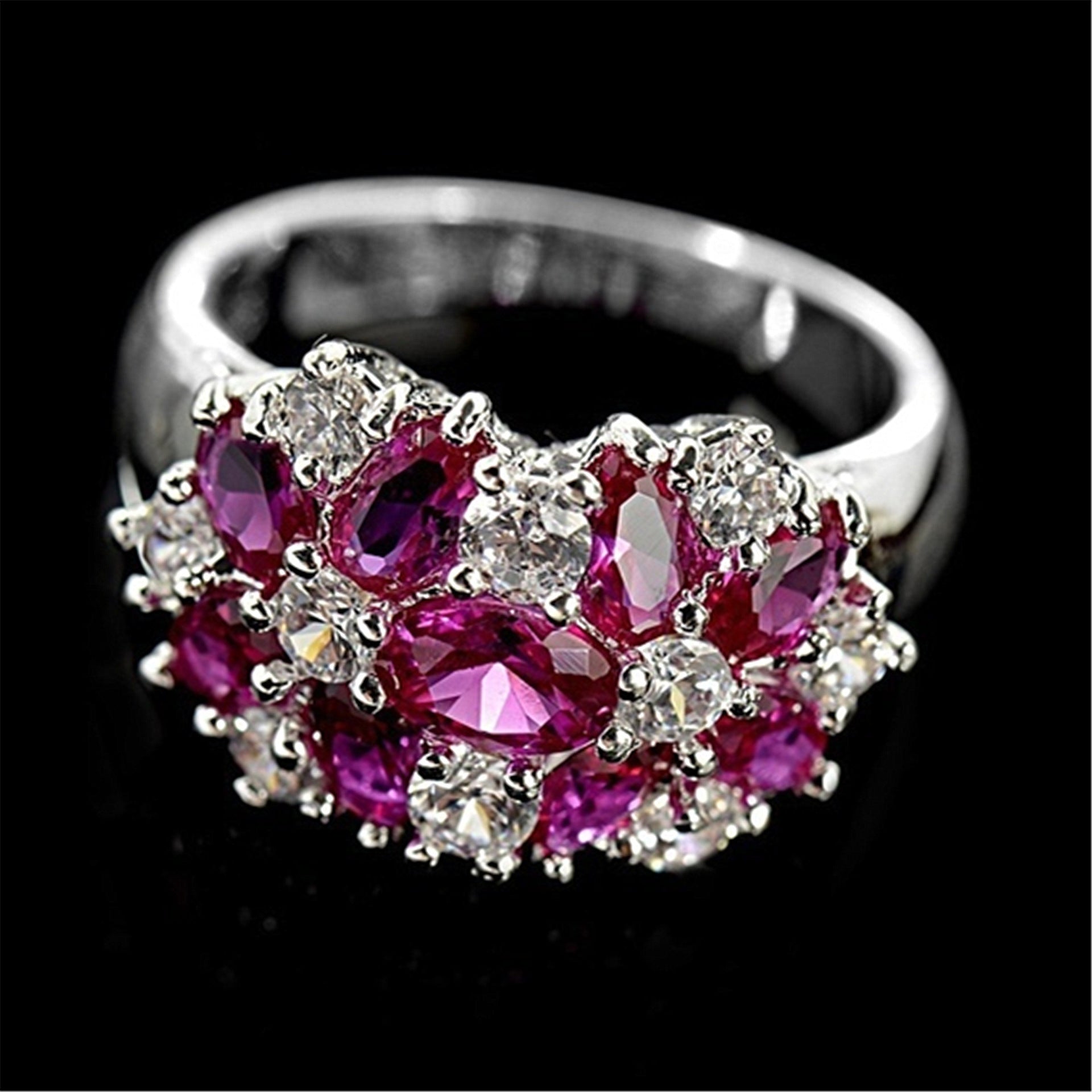 Zircon Creative Bloom Flower Rhinestone-embedded Ring