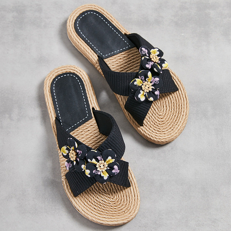 Summer Women's Slippers Rope Bottom Solid Color Fashion