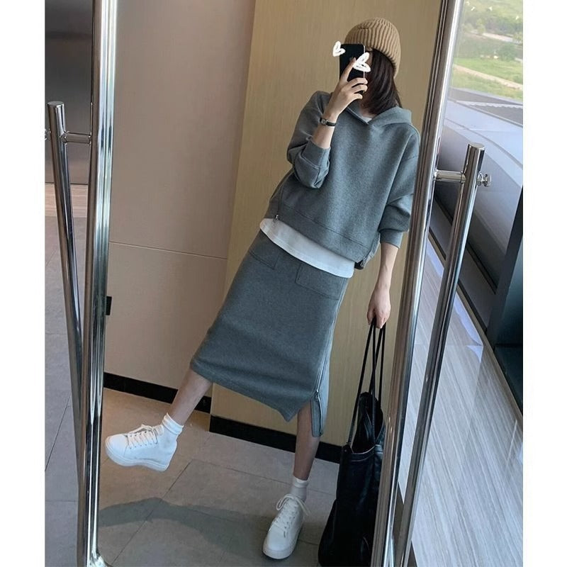 Casual Fashion Women's Hoodie Skirt Suit