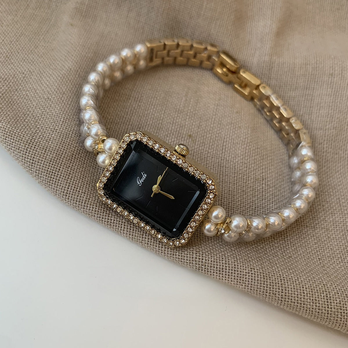 Silver Black Square Pearl Bracelet Diamond