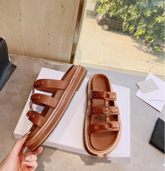 Retro Versatile Roman Style Sandal Slippers Women