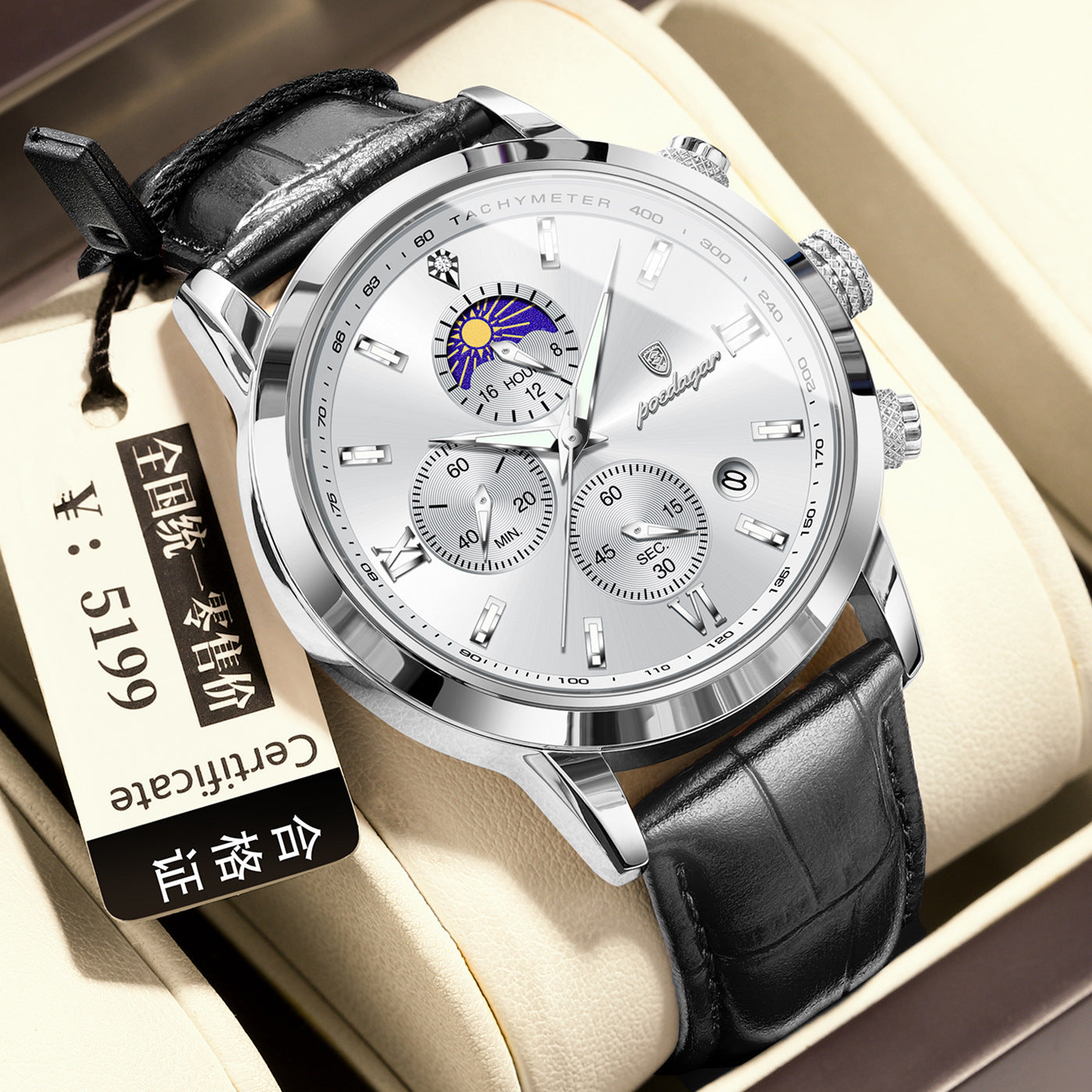 Multi-Function Sports Timing Moon Phase Men's Watch