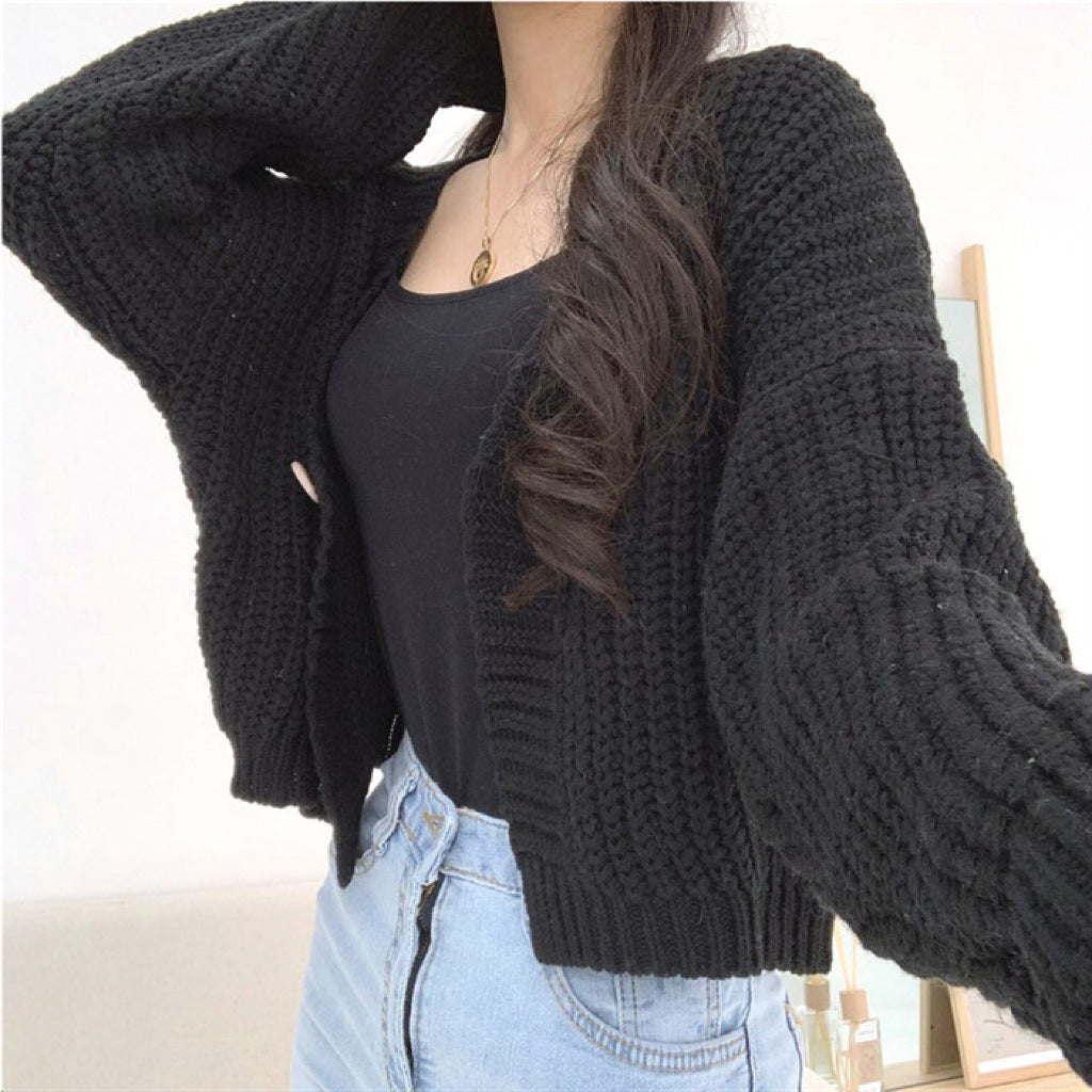 College Style Girls' Tops Loose Outer Wear Short Knitted Cardigan Sweater