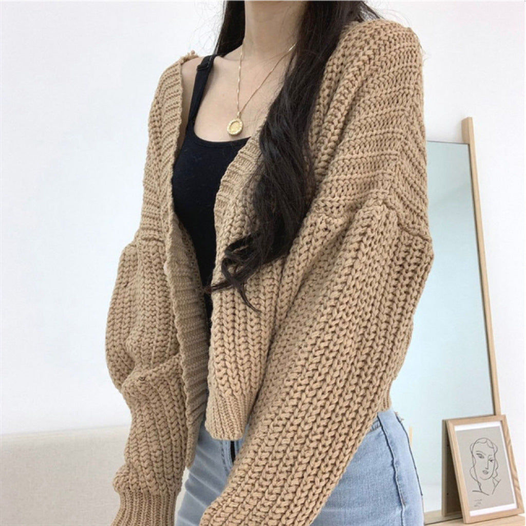 College Style Girls' Tops Loose Outer Wear Short Knitted Cardigan Sweater