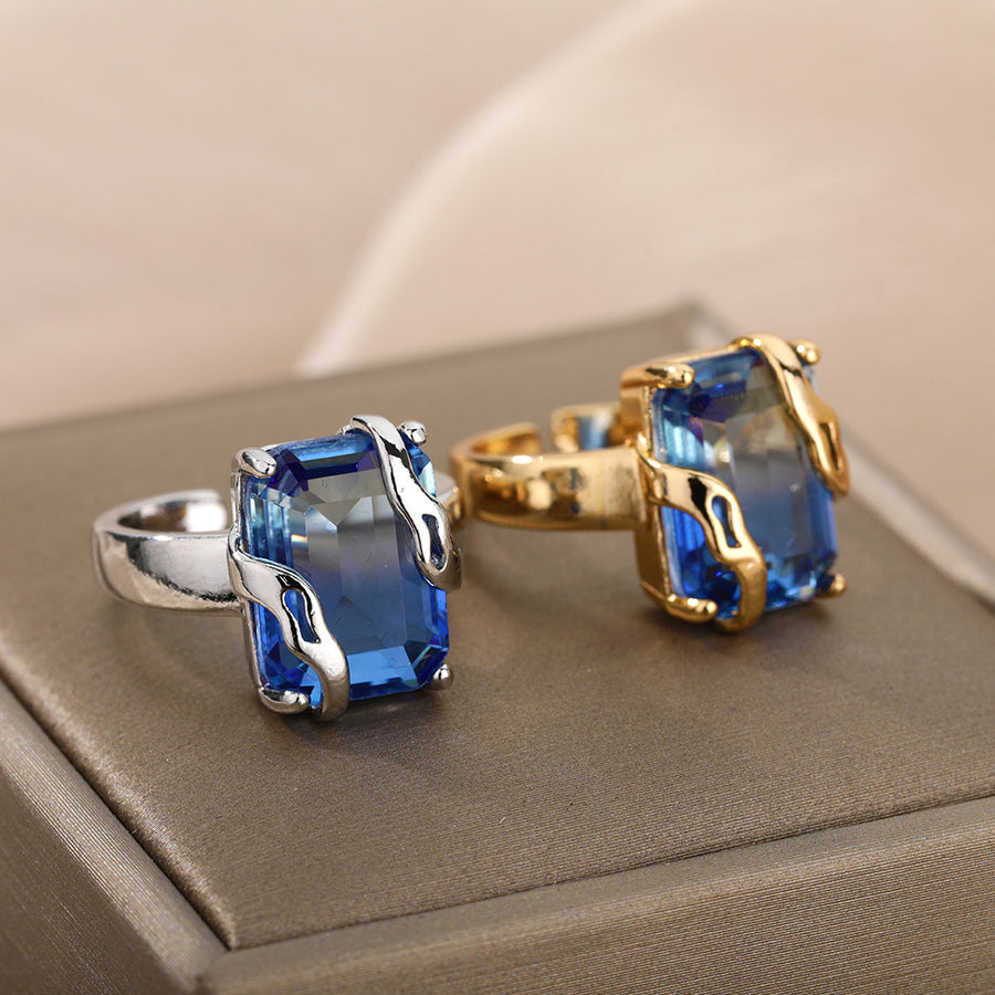 Niche Retro Blue Big Zircon Trendy Personality Ring