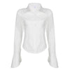 Simple White Shirt Women's Versatile Style Polo Collar Breast