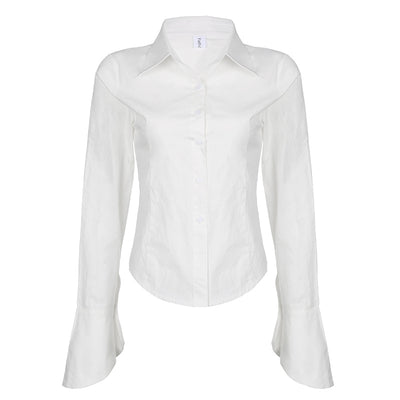 Simple White Shirt Women's Versatile Style Polo Collar Breast