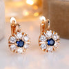 Round White Zircon Sapphire Blue Zircon Flower Basket Earrings