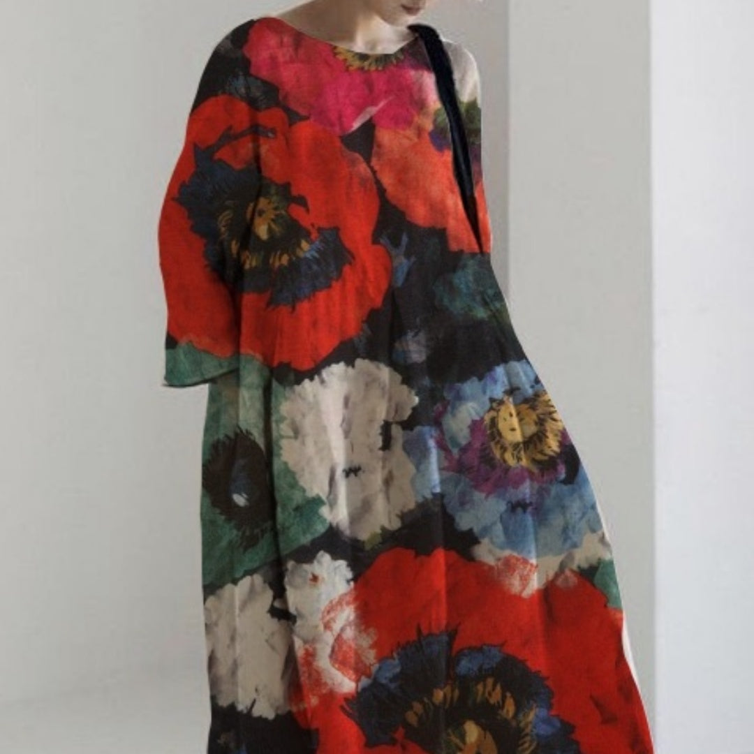 Women's Casual Loose Print Mid-length Dress