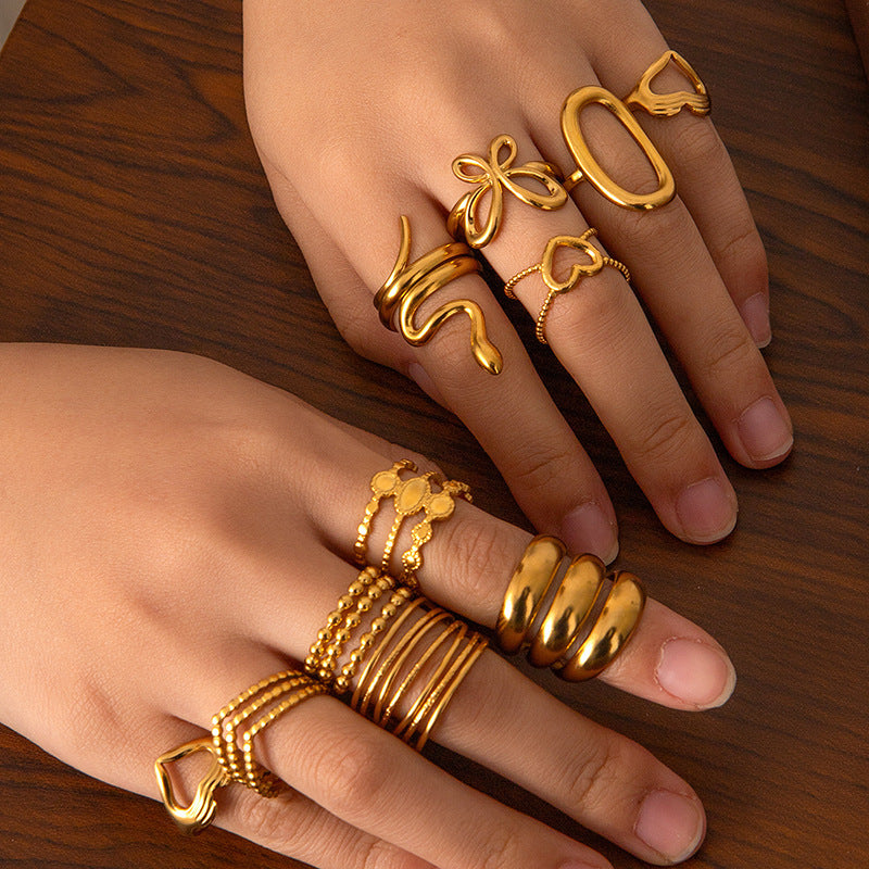 French Retro Titanium Steel Ring Golden