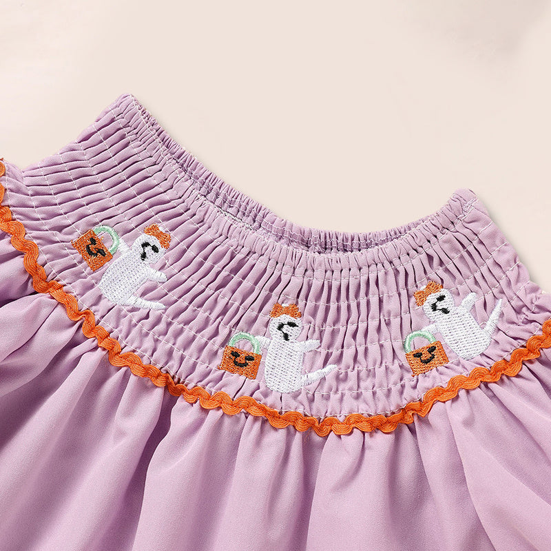 Infant Baby Girls Halloween Dress Ghost Embroidery Dress With Headband Party Costume Dresses